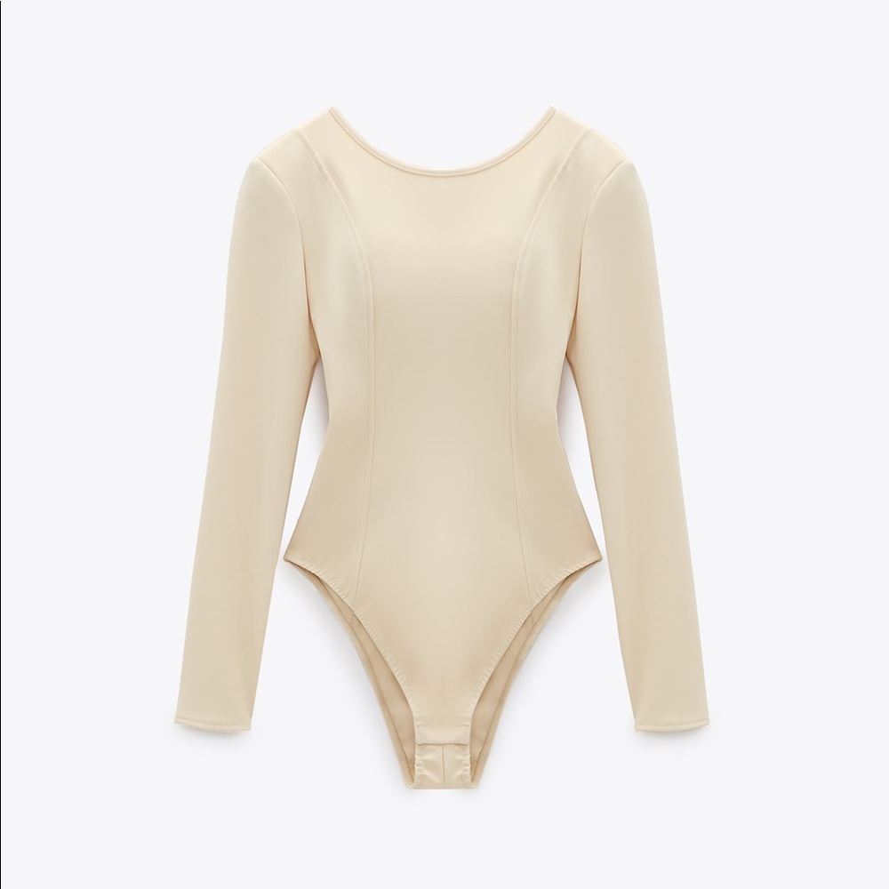 Zara neoprene open back long sleeve bodysuit